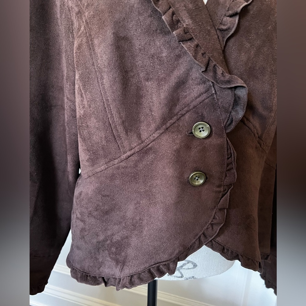 Chocolate Brown Microsuede Lightweight Button Fro… - image 5